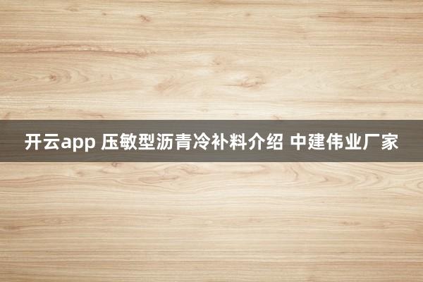 开云app 压敏型沥青冷补料介绍 中建伟业厂家